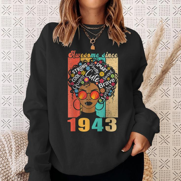 Vintage Awesome Since 1943 Black Afro Girl 80Th Birthday Sweatshirt Gifts for Her