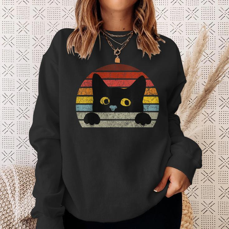Vintage Black Cat Retro Style For Cat Lover Cat Mom Cat Dad Sweatshirt Gifts for Her