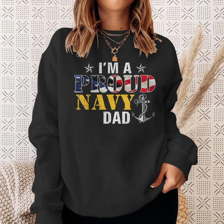 Vintage Im A Proud Navy With American Flag For Dad Sweatshirt Gifts for Her