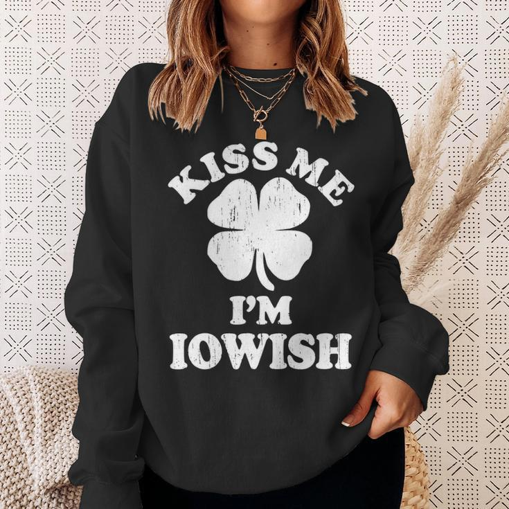 Vintage Kiss Me Im Iowish Shamrock Funny St Patricks Day Sweatshirt Gifts for Her