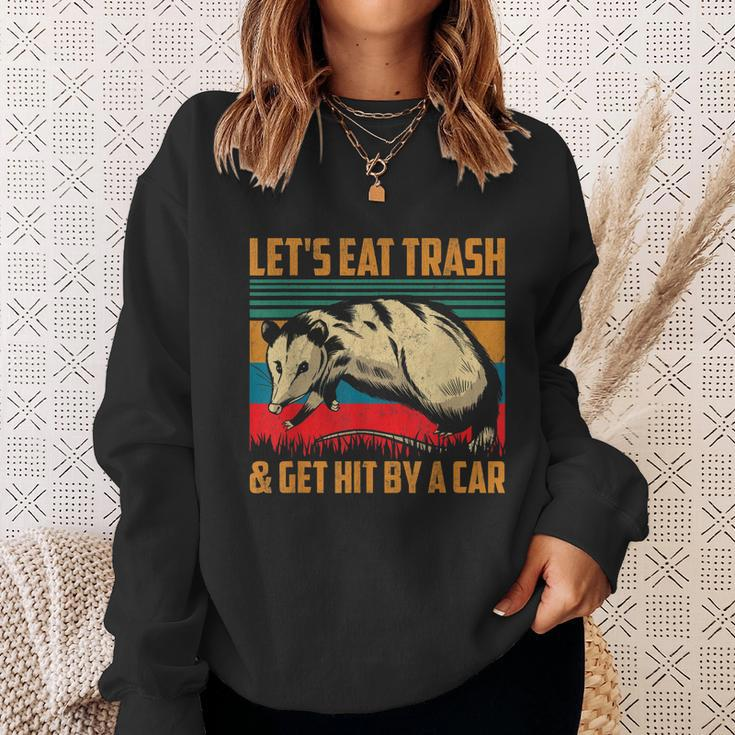 Vintage Lets Eat Trash And Get Hit By A Car Retro Opossum Sweatshirt Gifts for Her