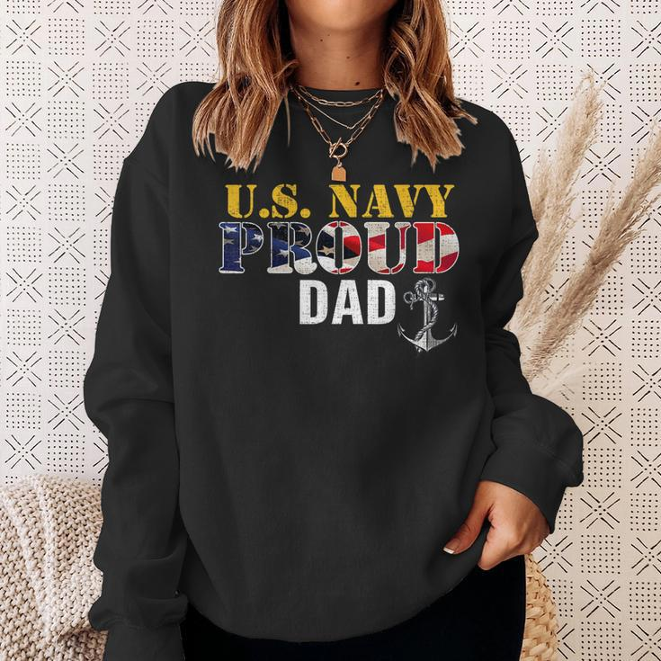 Vintage Navy Proud Dad With US American Flag Gift Sweatshirt Gifts for Her