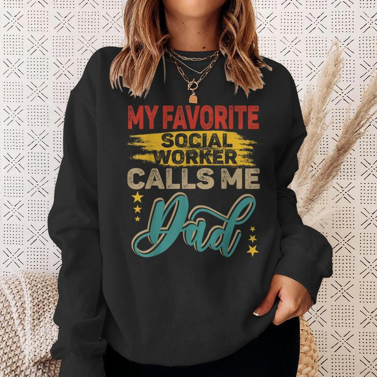Vintage Retro My Favorite Social Worker Calls Me Dad Family Sweatshirt Gifts for Her