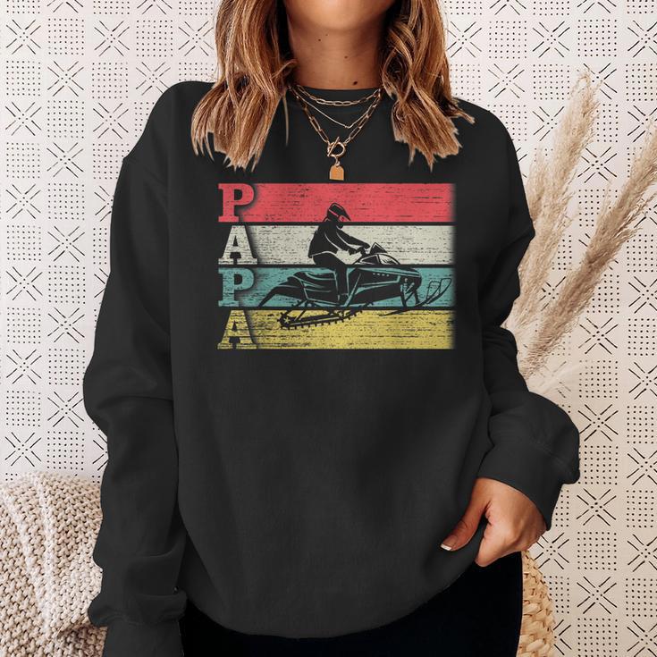 Vintage Retro Snowmobile Papa Snowmobiling Silhouette Funny Sweatshirt Gifts for Her