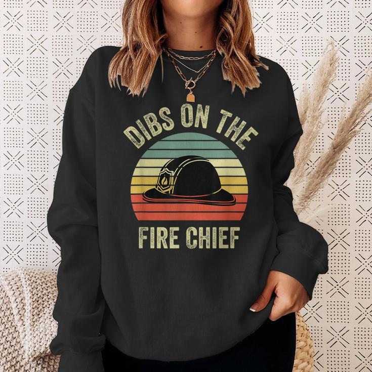 Vintage Retro Sunset Fire Fighters Dibs On The Fire Chief Sweatshirt Gifts for Her