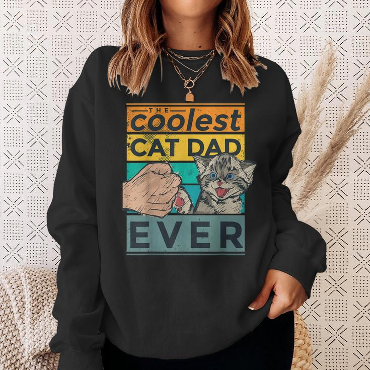 Vintage The Coolest Cat Dad Ever Funny Dad Jokes Sweatshirt Gifts for Her