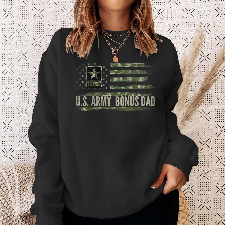 Vintage US Army Bonus Dad With Camo American Flag Veteran Sweatshirt Gifts for Her