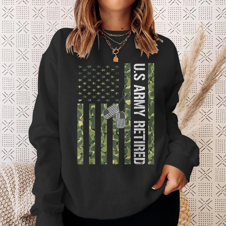 Vintage Us Army Retired American Flag Camo Veteran Day Gift Men Women Sweatshirt Graphic Print Unisex Gifts for Her