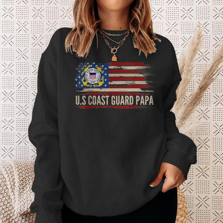 Vintage US Coast Guard Papa American Flag Veteran Gift Sweatshirt Gifts for Her