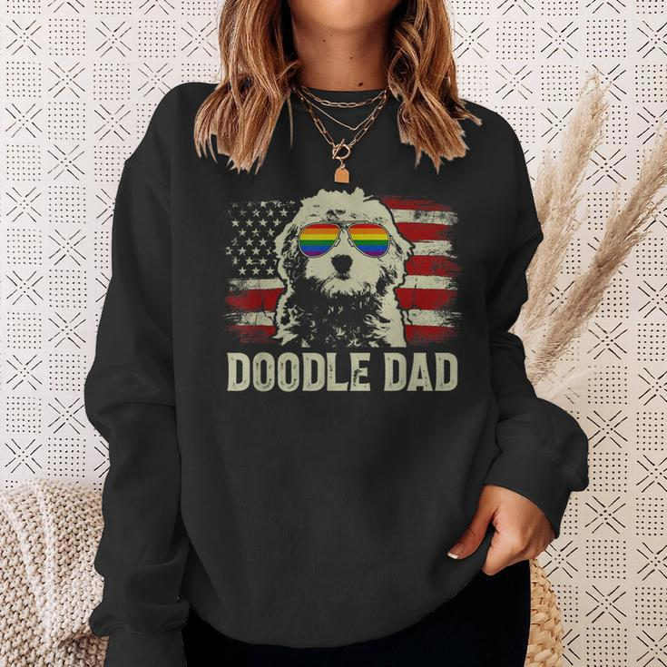 Vintage Usa American Flag Doodle Dad Lgbt Gay Pride Sweatshirt Gifts for Her