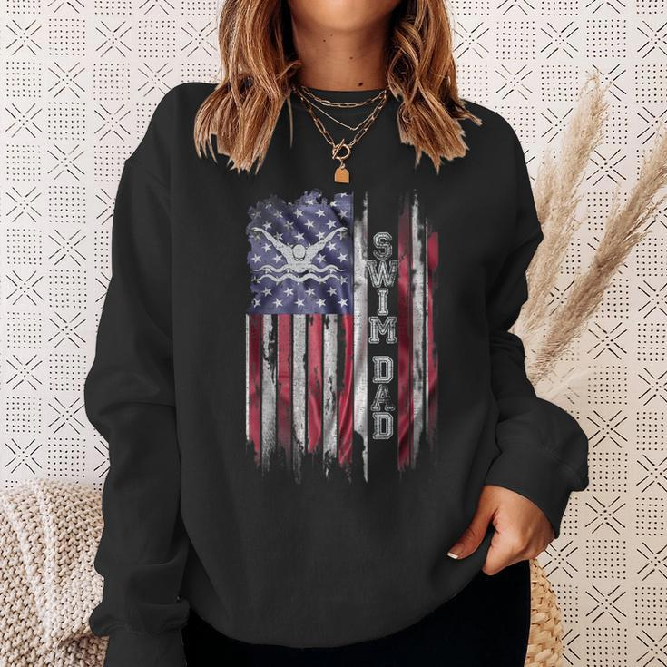 Vintage Usa Flag Proud Swimming Dad Swim Swimmer Silhouette Sweatshirt Gifts for Her
