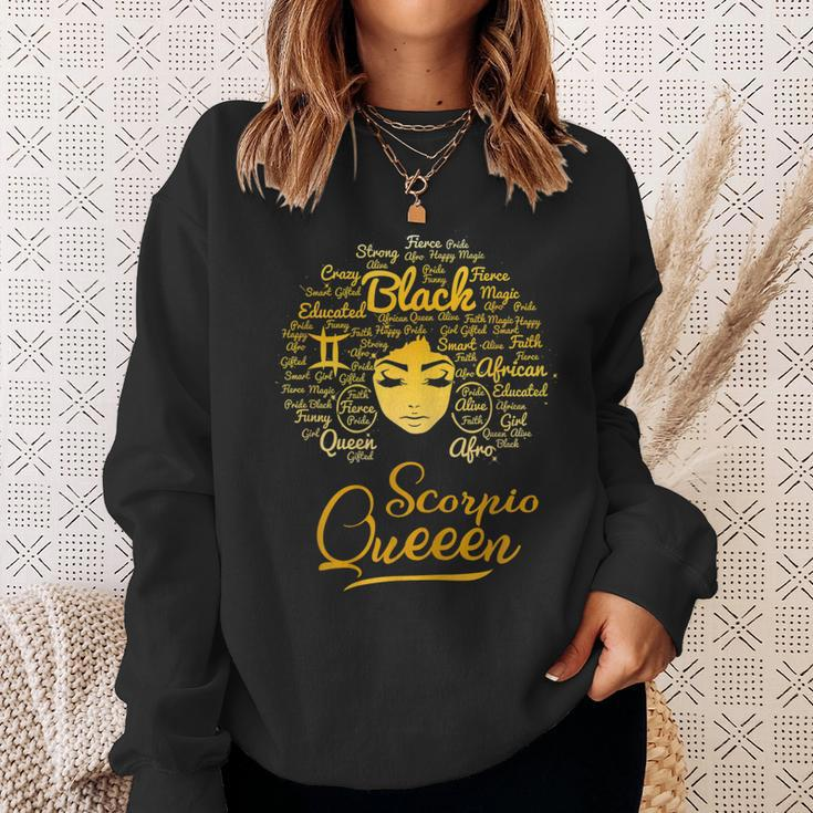 Womens Scorpio Queen Birthday Zodiac Sign Melanin Black Womens V2 Men Women Sweatshirt Graphic Print Unisex Gifts for Her