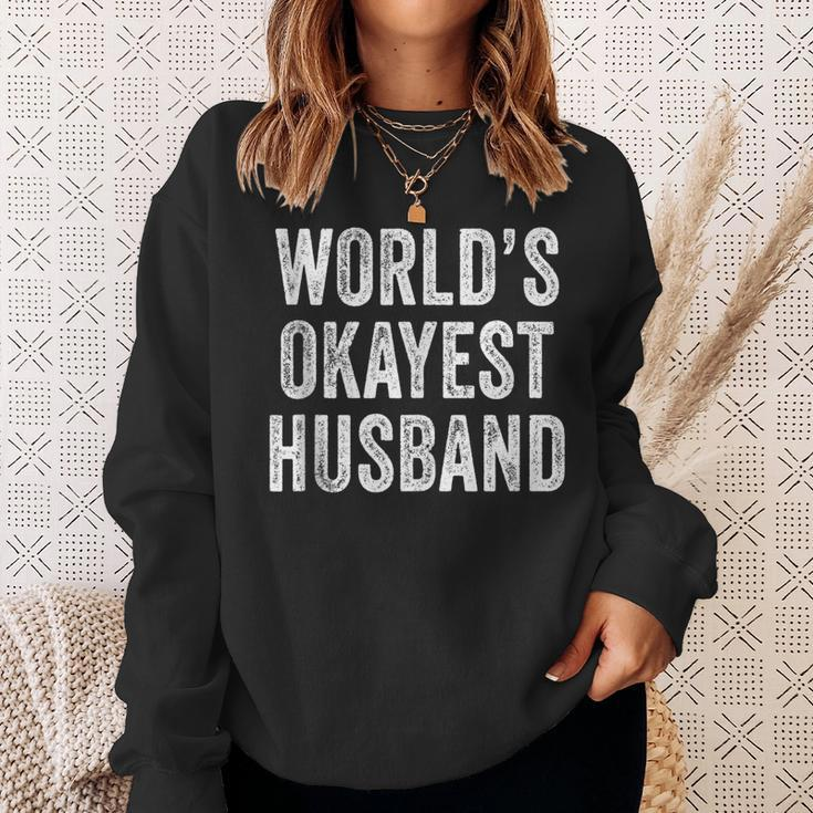 Worlds Okayest Husband Fathers Day Dad Distressed Vintage Sweatshirt Gifts for Her