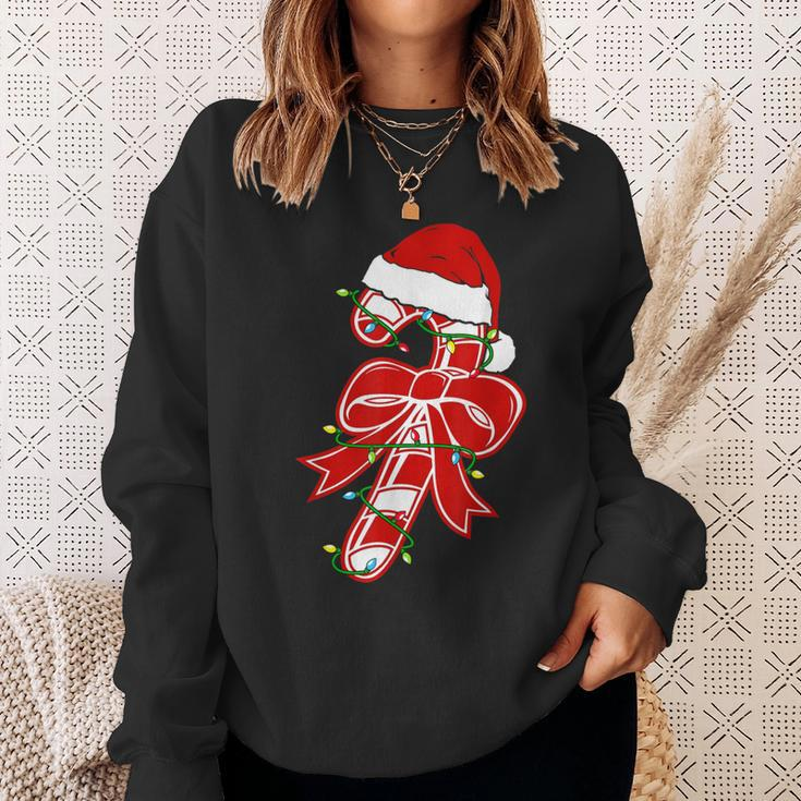 Xmas Candy Cane Crew Santa Hat Christmas Family Matching Pjs Men Women Sweatshirt Graphic Print Unisex Gifts for Her