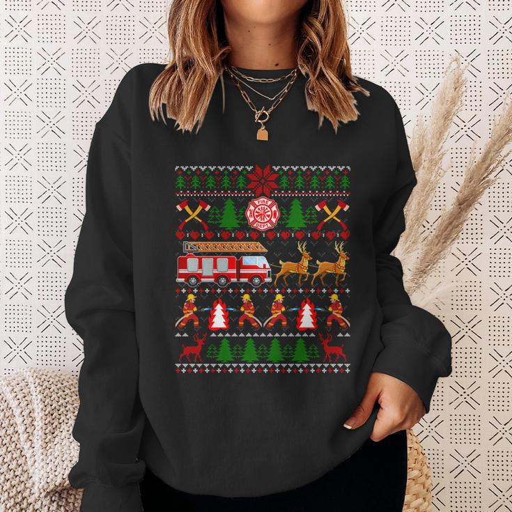 Xmas Firefighter Lover Fire Truck Fire Ugly Christmas Gift Sweatshirt Gifts for Her