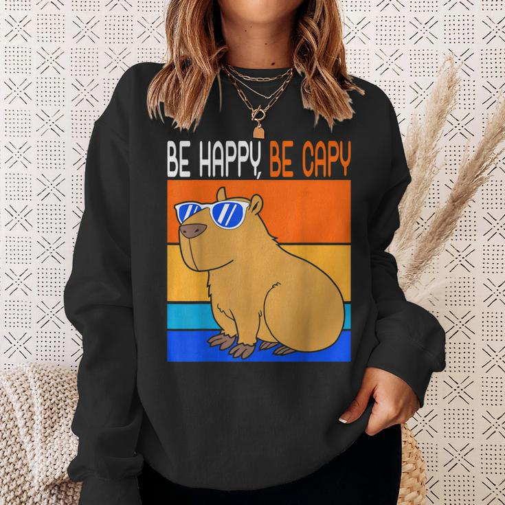 Zoo Animal Retro Rodent Funny Capybara Be Happy Be Capy Sweatshirt Gifts for Her
