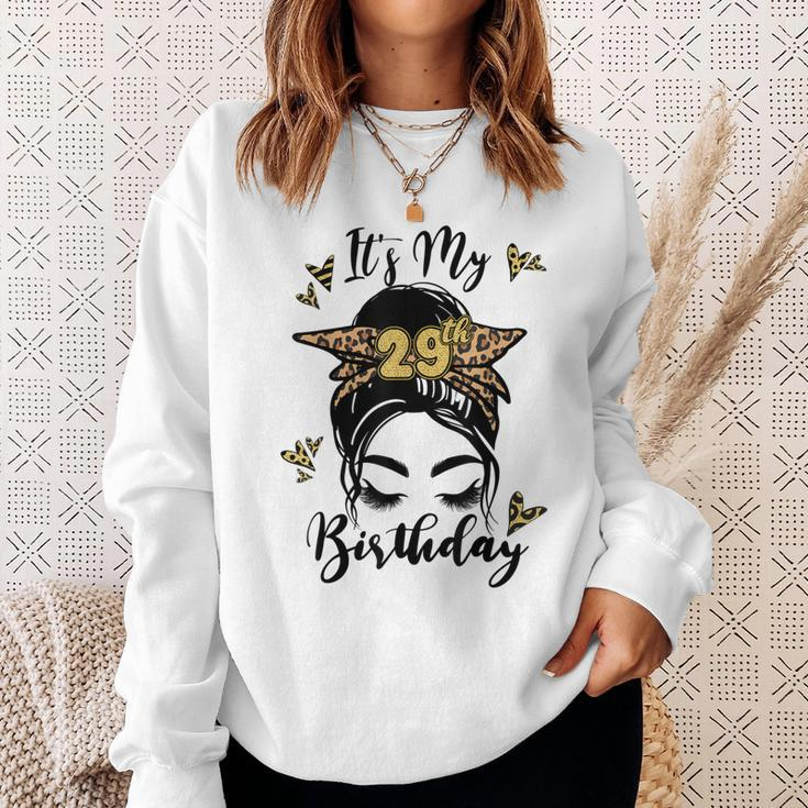 29Th Birthday Decorations Girl Messy Bun 29 Years Old Bday Sweatshirt Gifts for Her