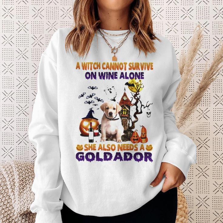 A Witch Cannot Survive On Wine Alone She Also Needs A Yellow Goldador Halloween Sweatshirt Gifts for Her