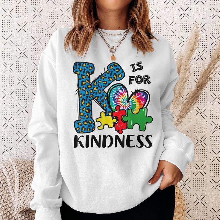 Autism Awareness K Is For Kindness Puzzle Piece Be Kind Sweatshirt Gifts for Her