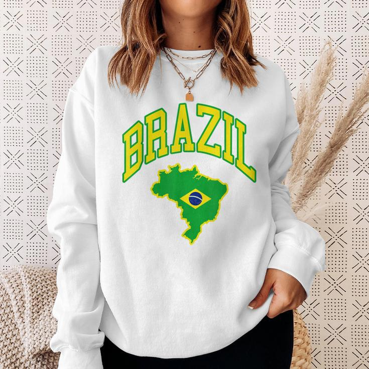 Brazil Brazilian Map Football Fans Flag South Latin America Men Women Sweatshirt Graphic Print Unisex Gifts for Her