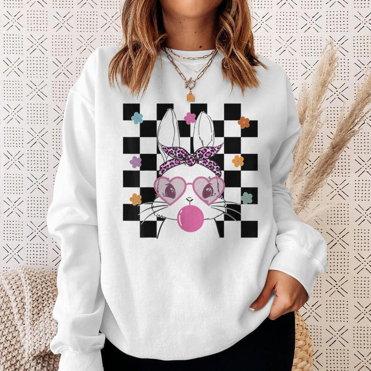 Cute Bunny With Bandana Glasses Bubblegum Easter Rabbit Sweatshirt Gifts for Her