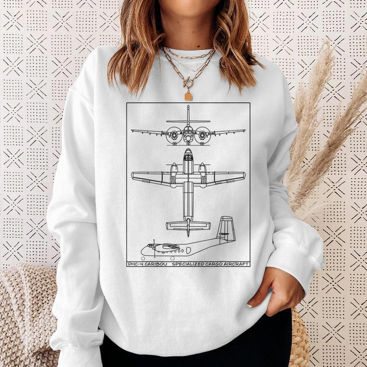 Dhc4 Caribou Cargo Aircraft Blueprint Sweatshirt Gifts for Her