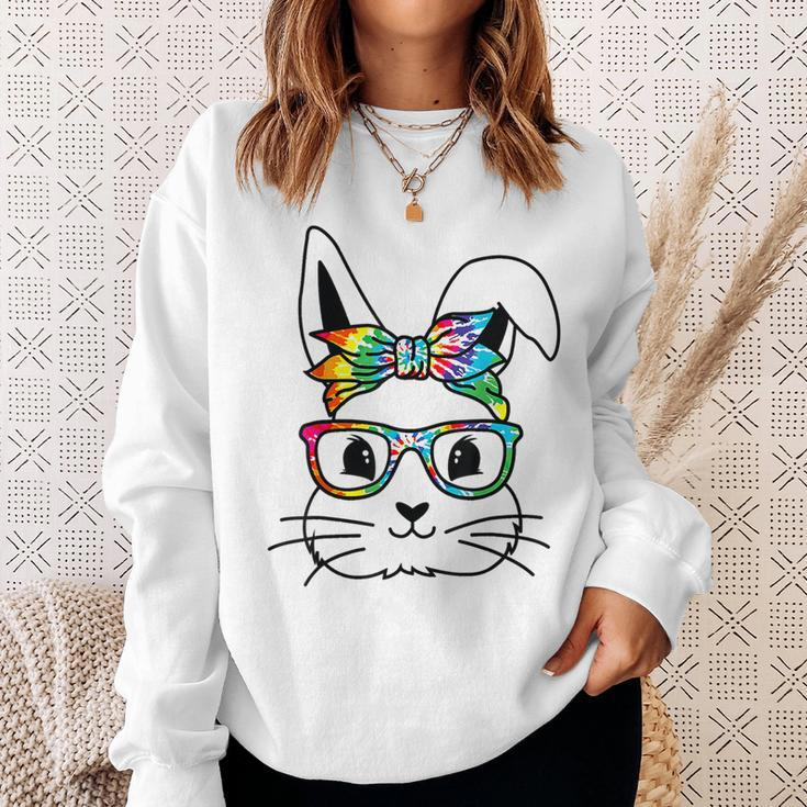 Easter Day Cute Bunny Rabbit Face Tie Dye Glasses Girl Sweatshirt Gifts for Her