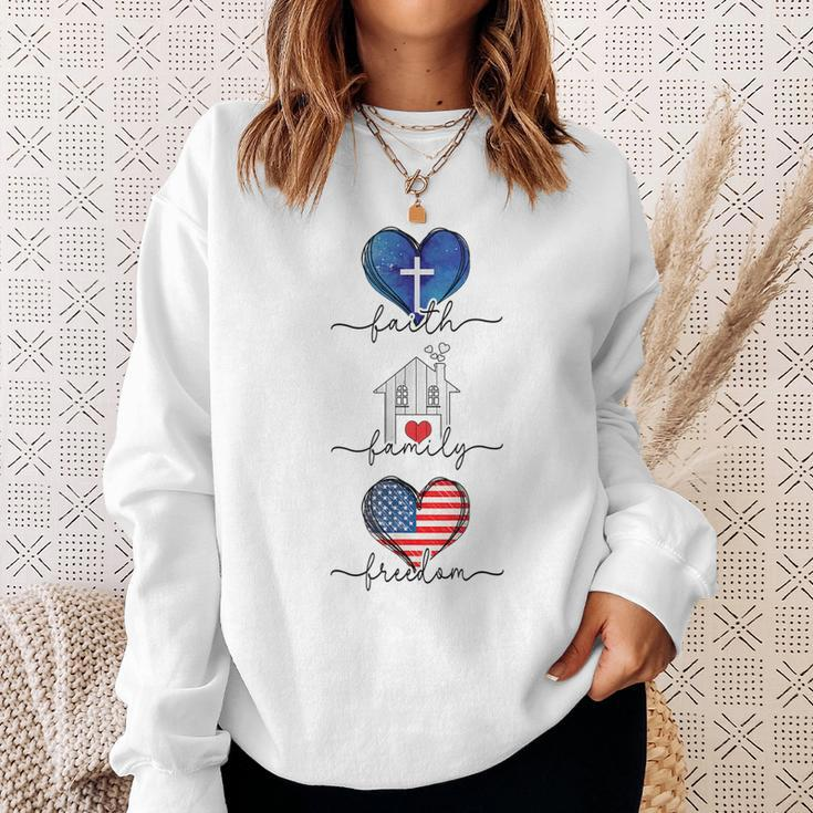 Faith Family Freedom Hearts - 4Th Of July Patriotic Flag Sweatshirt Gifts for Her