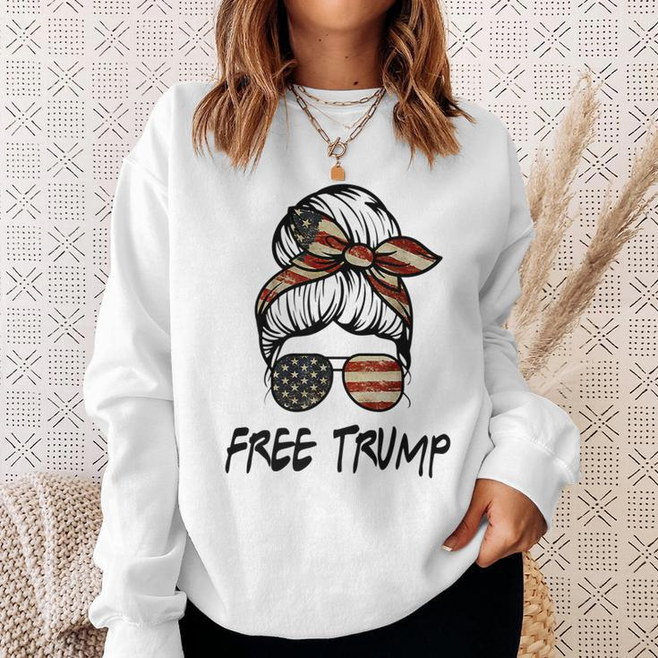 Free Donald Trump Messy Bun Republican Pro Trump Us Flag Sweatshirt Gifts for Her