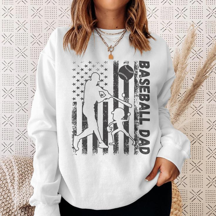 Funny Proud Baseball Dad American Flag Sports Fathers Day Sweatshirt Gifts for Her