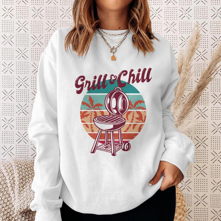 Grill And Chill Vacation Retro Sunset Sweatshirt Gifts for Her
