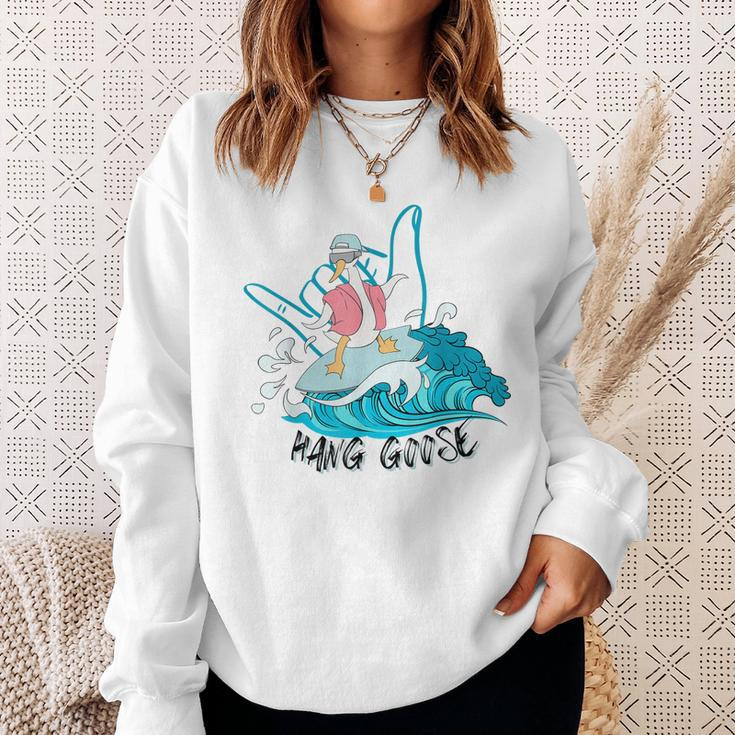 Hang Goose Silly Goose Surfing Funny Farm Animal Sweatshirt Gifts for Her