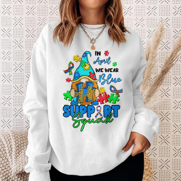 I April We Wear Blues Gnomes Autism Awareness Sweatshirt Gifts for Her