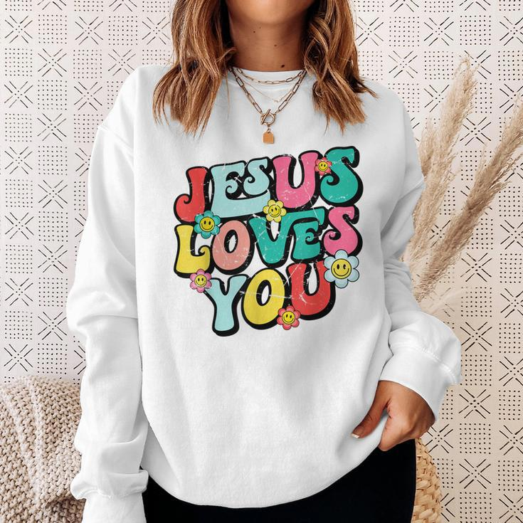 Jesus Loves You Retro Vintage Groovy Style Men Womens Sweatshirt Gifts for Her