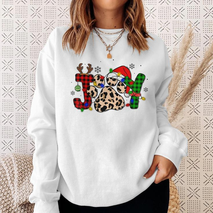 Joy Christmas Dog Paws Xmas Lights Leopard Buffalo Plaid Pjs Men Women Sweatshirt Graphic Print Unisex Gifts for Her