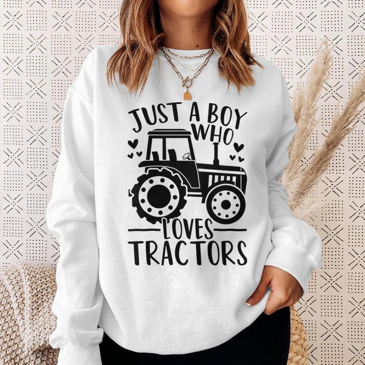 Kids Just A Boy Who Loves Tractors Cute Farm Farmer Tractor Lover Men Women Sweatshirt Graphic Print Unisex Gifts for Her