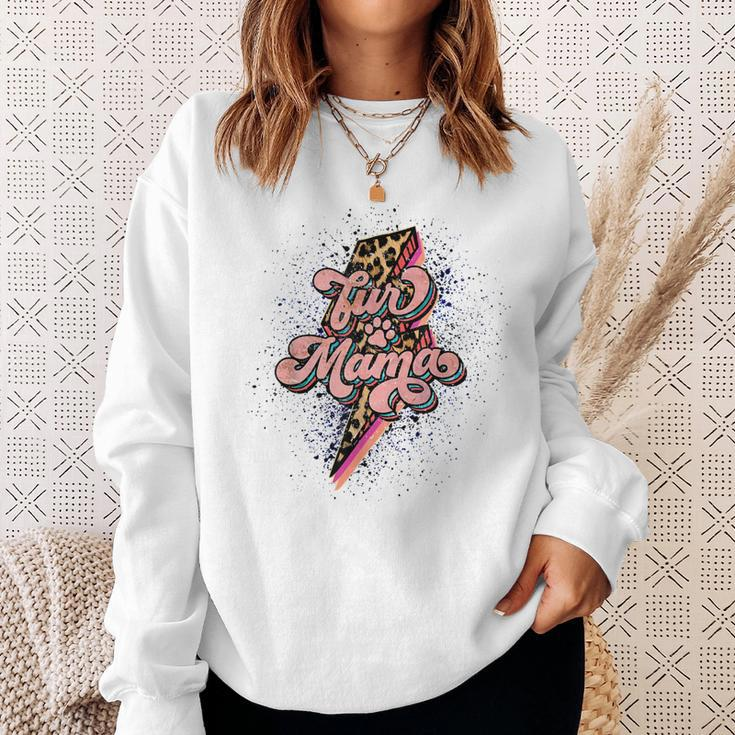 Leopard Fur Mama Dog Paws Lightning Bolt Western Dog Mama Men Women Sweatshirt Graphic Print Unisex Gifts for Her
