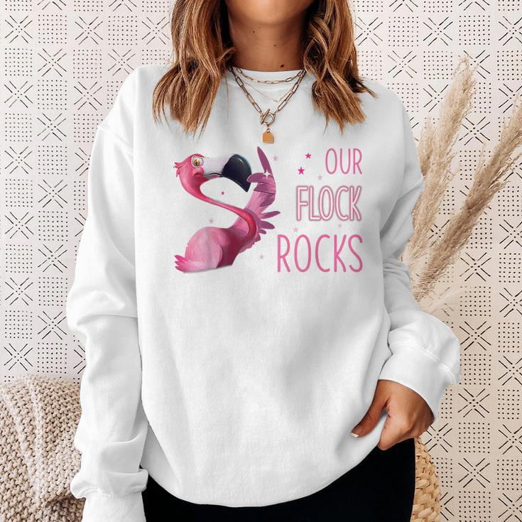 Our Flock Rocks Flamingo Mothers Day Funny Gift Sweatshirt Gifts for Her