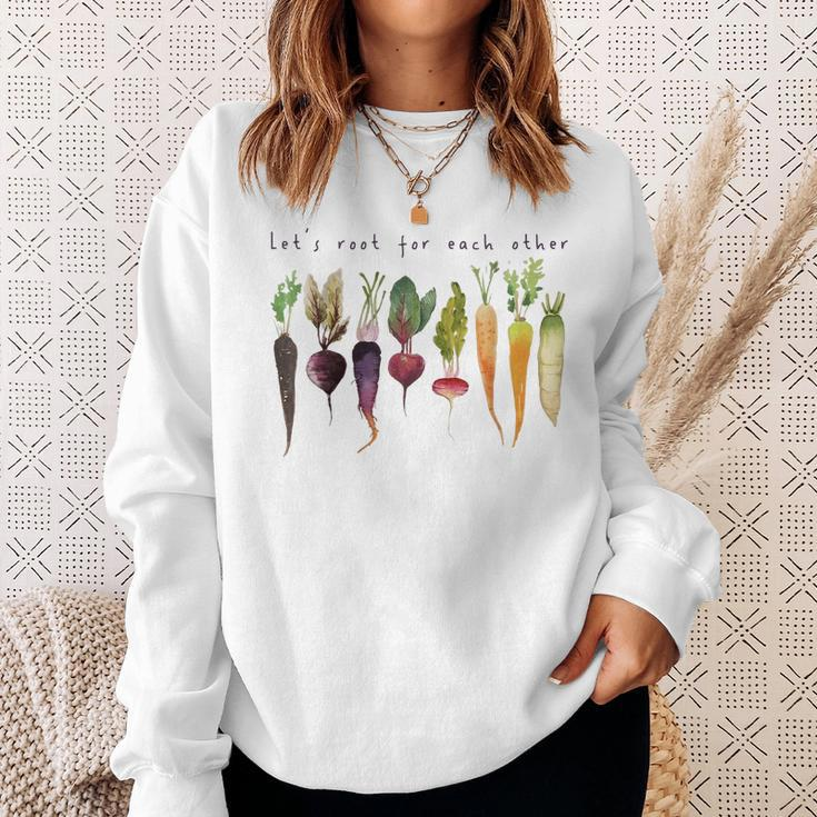 Retro Lets Root For Each Other Cute Veggie Funny Vegan Sweatshirt Gifts for Her