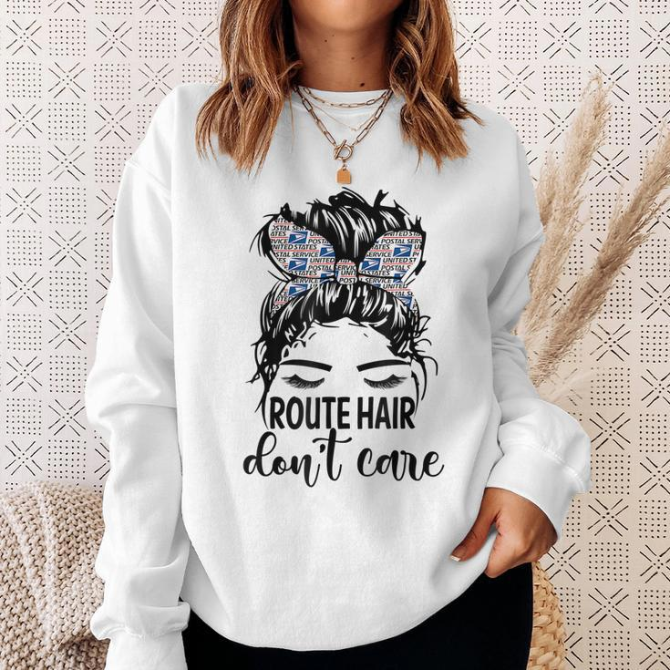 Route Hair Dont Care Messy Bun Mom Funny Mothers Day Womens Sweatshirt Gifts for Her