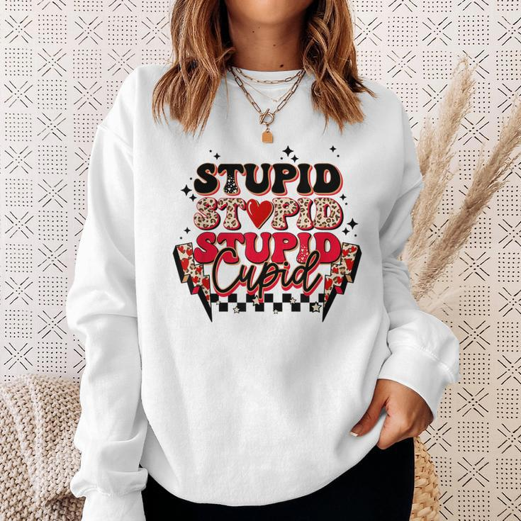 Stupid Cupid Retro Groovy Valentines Day Lightning Bolt Sweatshirt Gifts for Her