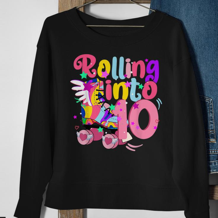 10 Years Old Birthday Rolling Into 10 Years Roller Skates Sweatshirt Gifts for Old Women