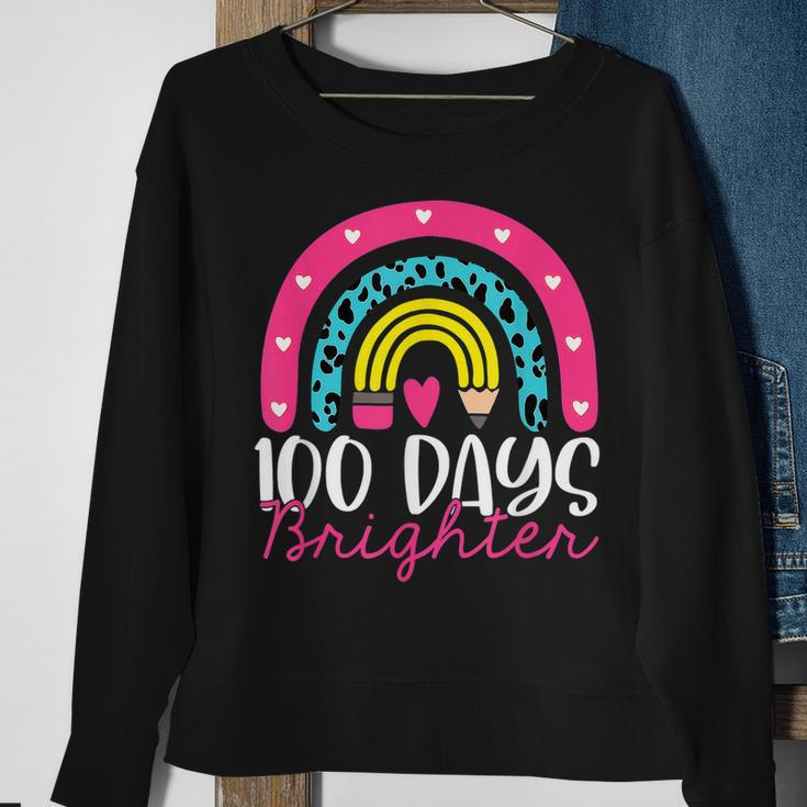 100 Days Brighter Rainbow 100Th Day For Teacher Men Women Sweatshirt Graphic Print Unisex Gifts for Old Women
