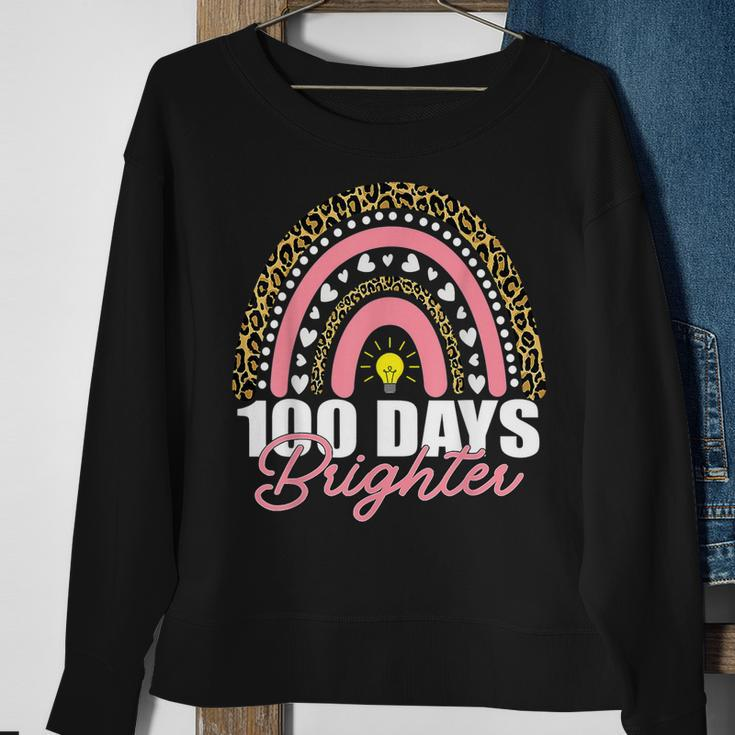 100 Days Brighter Rainbow Happy 100Th Days Leopard Rainbow Men Women Sweatshirt Graphic Print Unisex Gifts for Old Women