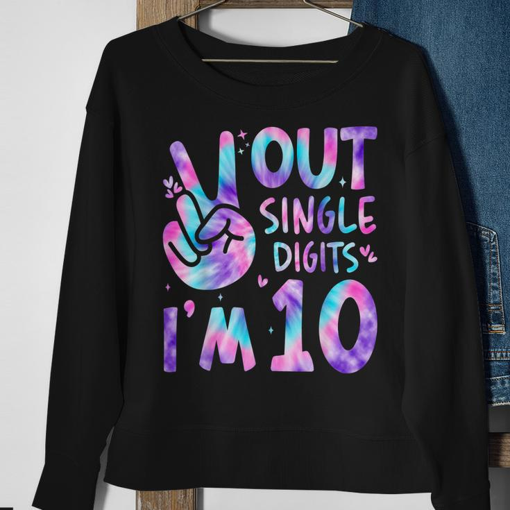 10Th Birthday Tie Dye Peace Out Single Digits Im 10 Year Old Sweatshirt Gifts for Old Women