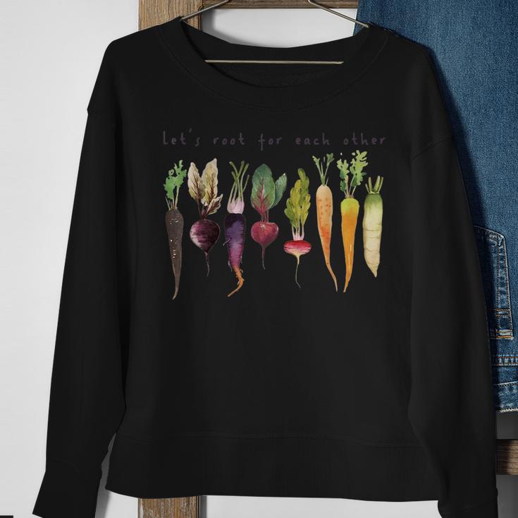 Retro Lets Root For Each Other Cute Veggie Funny Vegan  Sweatshirt