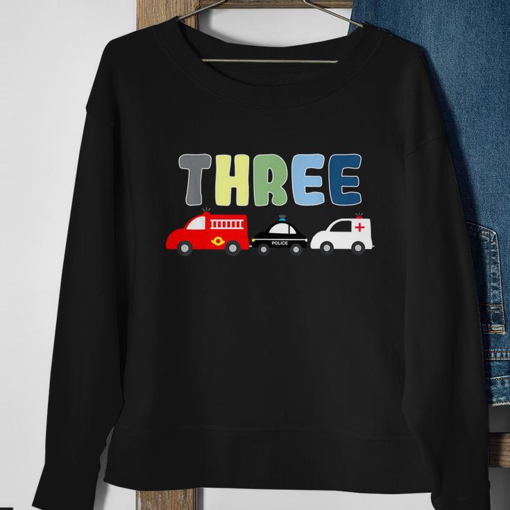 3Rd Birthday Party Emergency Vehicles Fire Truck Police Car Sweatshirt Gifts for Old Women