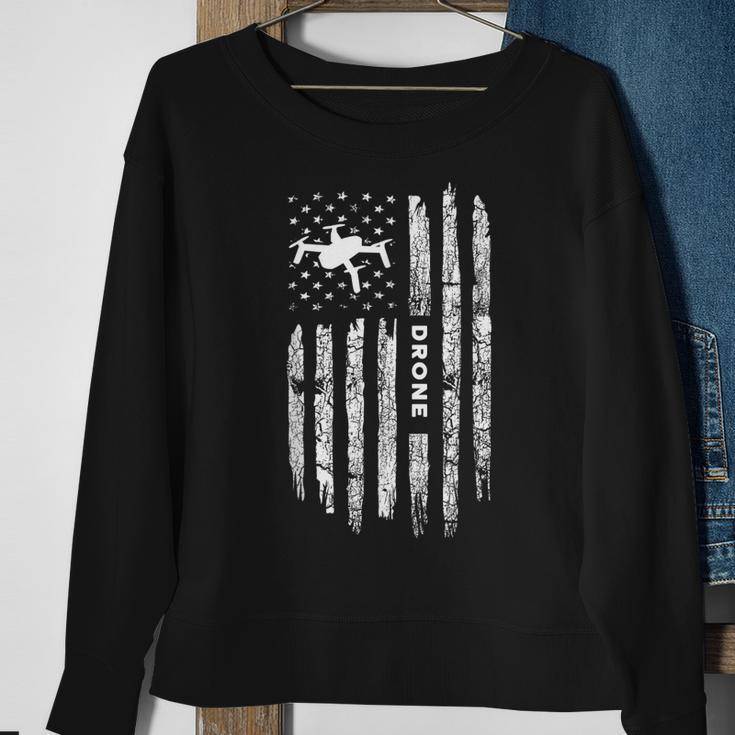 American Flag Drone Clothing - Drone Pilot Vintage Drone Sweatshirt Gifts for Old Women