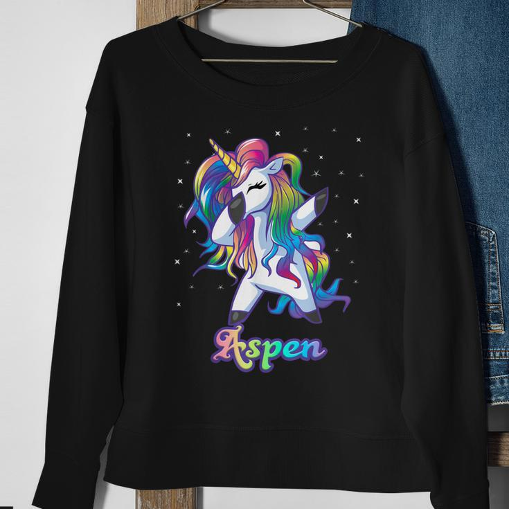 Aspen Name Personalized Custom Rainbow Unicorn Dabbing Men Women Sweatshirt Graphic Print Unisex Gifts for Old Women