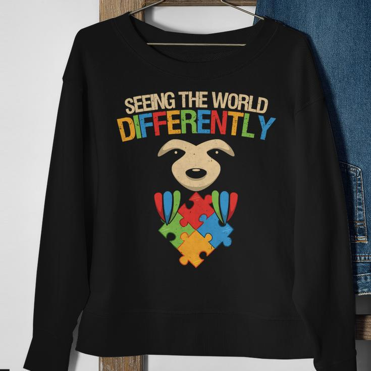 Autism Autistic Seeing The World Differently Autism Awareness Sloth Autism Awareness Sweatshirt Gifts for Old Women